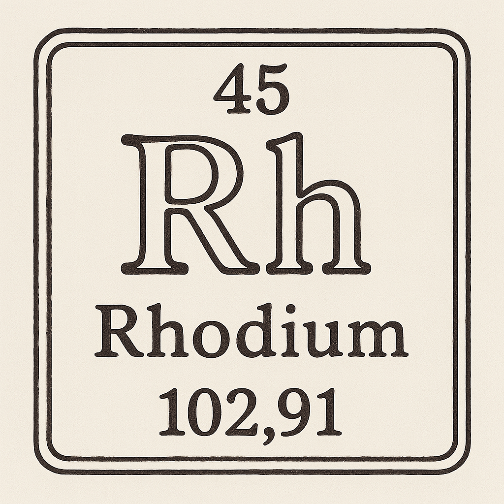 A line art, nostalgic graphic of rhodium's entry on the periodic table, use a dark color for the lines and text – a t-shirt design