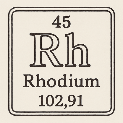 A line art, nostalgic graphic of rhodium's entry on the periodic table, use a dark color for the lines and text – a t-shirt design