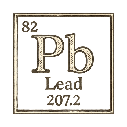 A line art, nostalgic graphic of lead's entry on the periodic table, use a dark color for the lines and text – a t-shirt design
