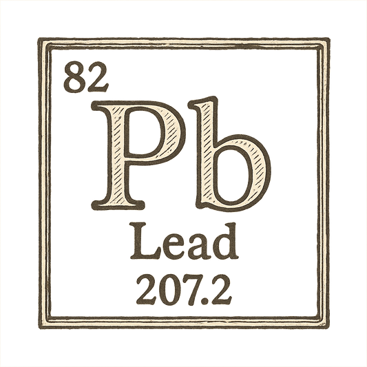 A line art, nostalgic graphic of lead's entry on the periodic table, use a dark color for the lines and text – a t-shirt design