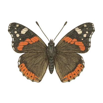 A hand-drawn, tranquil graphic of red admiral butterfly – a t-shirt design