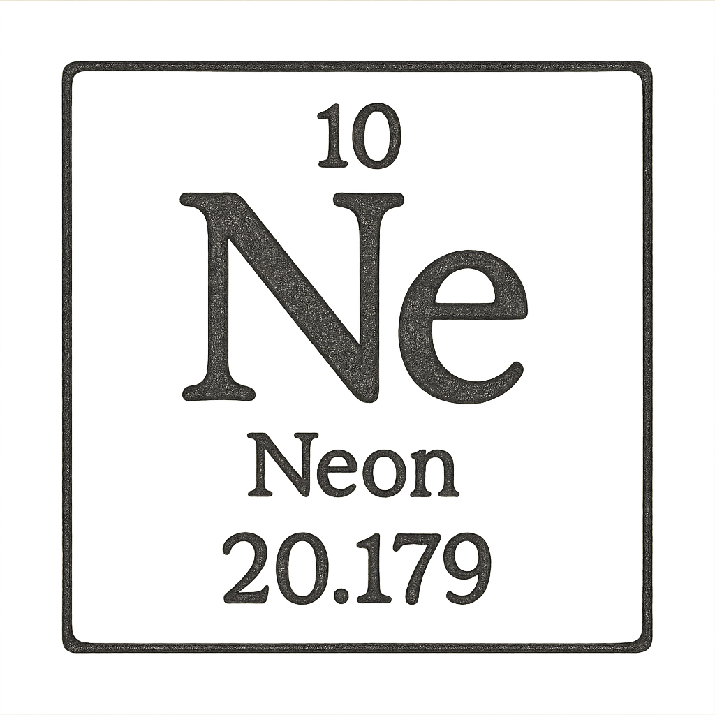 A line art, nostalgic graphic of neon's entry on the periodic table, use a dark color for the lines and text – a t-shirt design