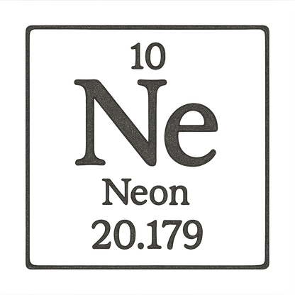 A line art, nostalgic graphic of neon's entry on the periodic table, use a dark color for the lines and text – a t-shirt design