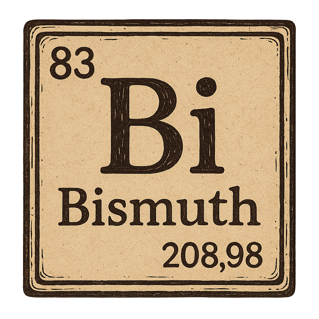 A line art, nostalgic graphic of bismuth's entry on the periodic table, use a dark color for the lines and text – a t-shirt design