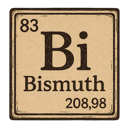 A line art, nostalgic graphic of bismuth's entry on the periodic table, use a dark color for the lines and text – a t-shirt design
