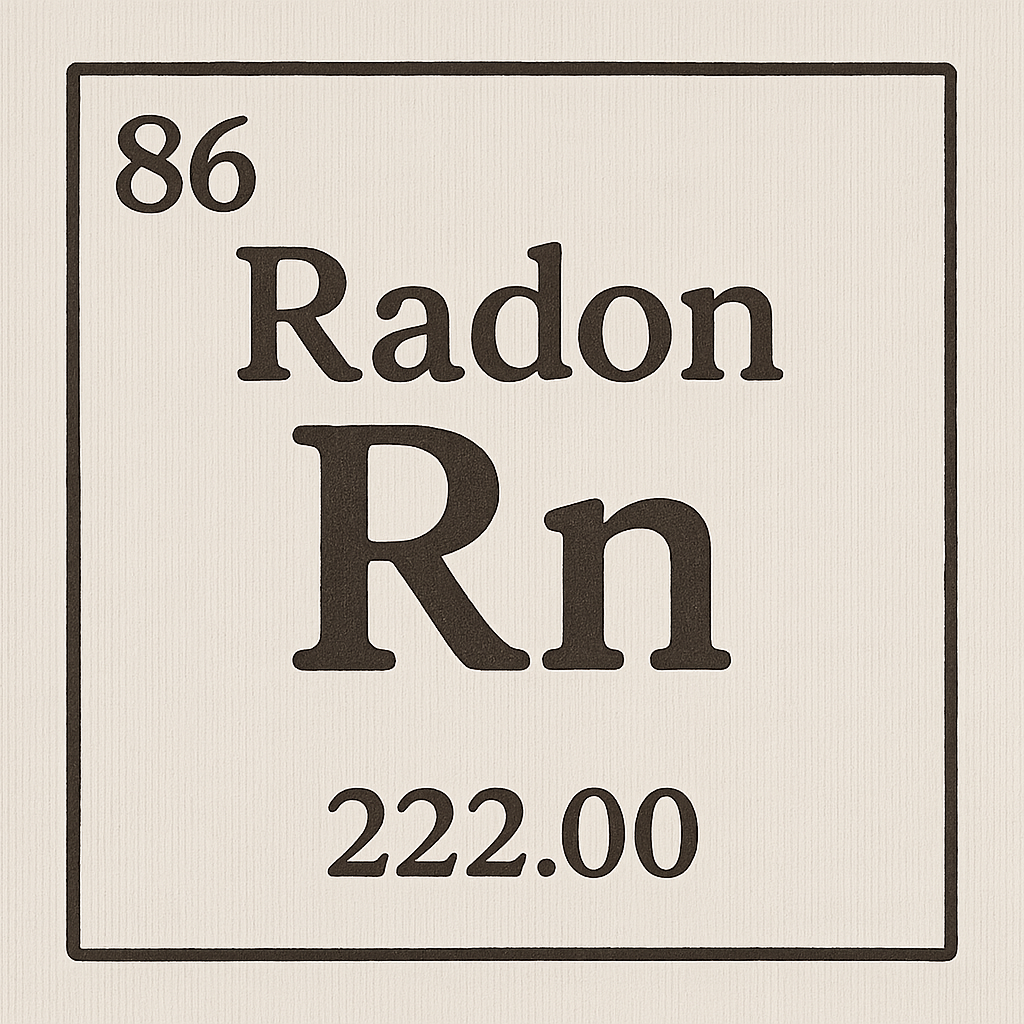 A line art, nostalgic graphic of radon's entry on the periodic table, use a dark color for the lines and text – a t-shirt design