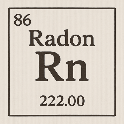 A line art, nostalgic graphic of radon's entry on the periodic table, use a dark color for the lines and text – a t-shirt design