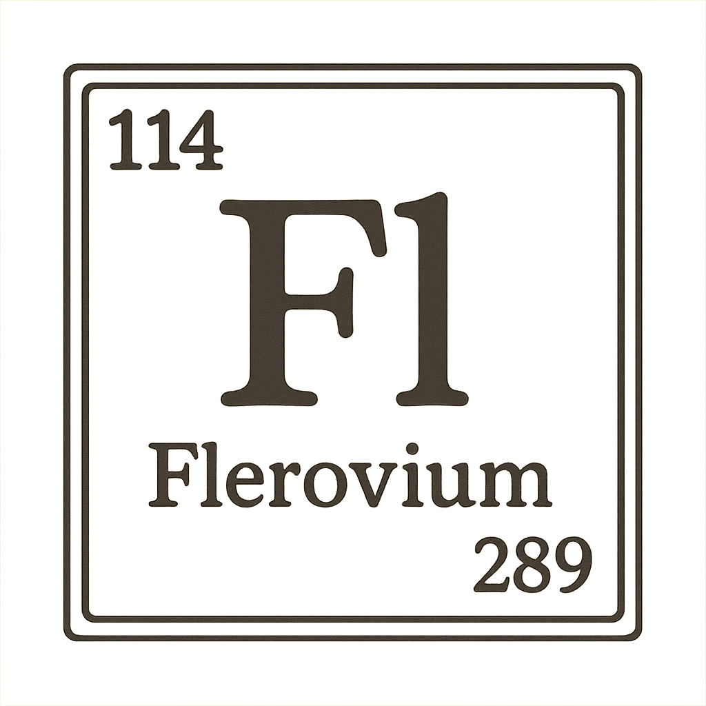 A line art, nostalgic graphic of flerovium's entry on the periodic table, use a dark color for the lines and text – a t-shirt design