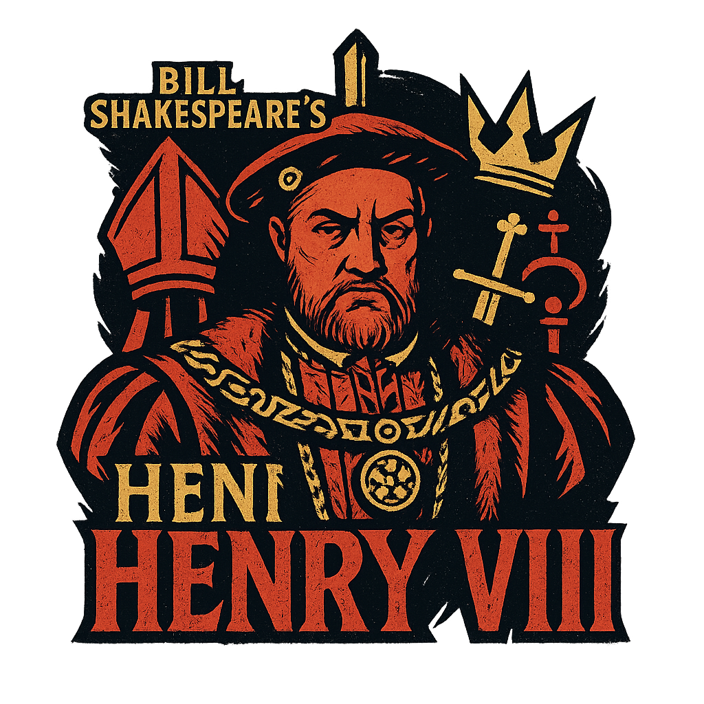 A retro, edgy graphic of a visual representation of a key theme and character from william shakespeare's henry viii – a t-shirt design