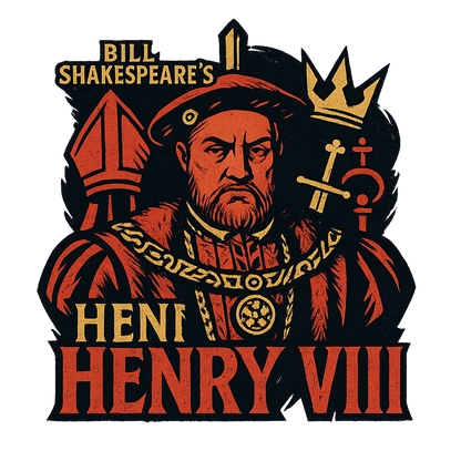 A retro, edgy graphic of a visual representation of a key theme and character from william shakespeare's henry viii – a t-shirt design