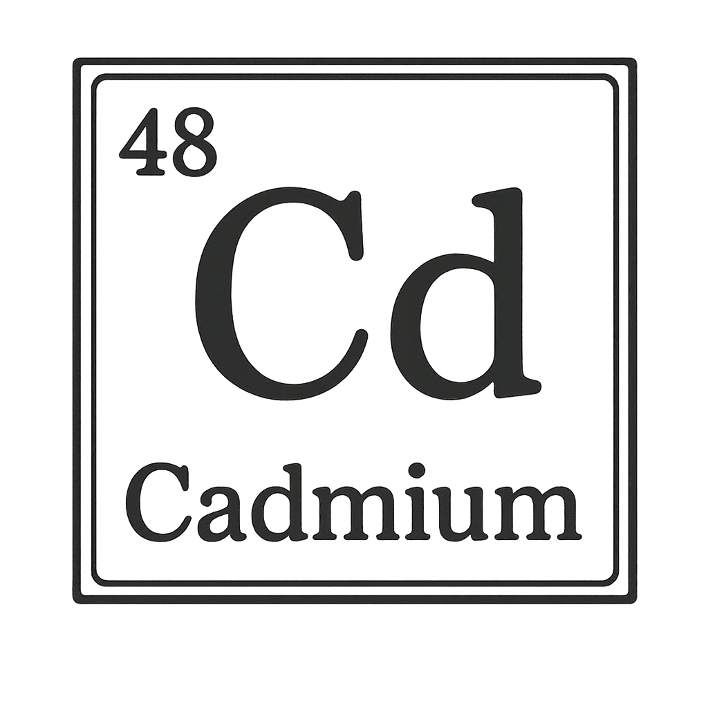 A line art, nostalgic graphic of cadmium's entry on the periodic table, use a dark color for the lines and text – a t-shirt design