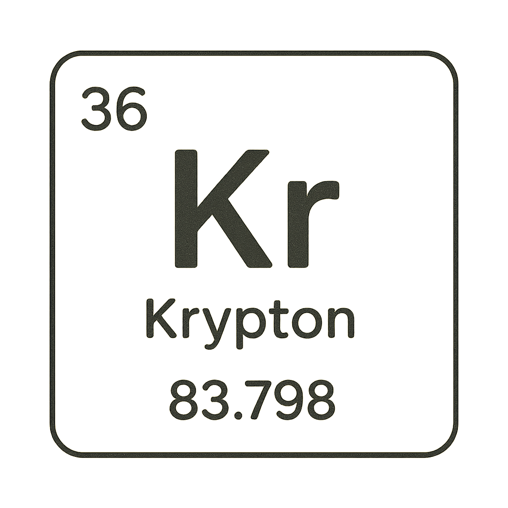 A line art, nostalgic graphic of krypton's entry on the periodic table, use a dark color for the lines and text – a t-shirt design
