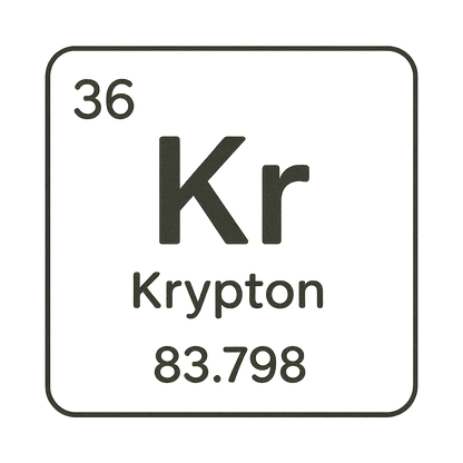 A line art, nostalgic graphic of krypton's entry on the periodic table, use a dark color for the lines and text – a t-shirt design