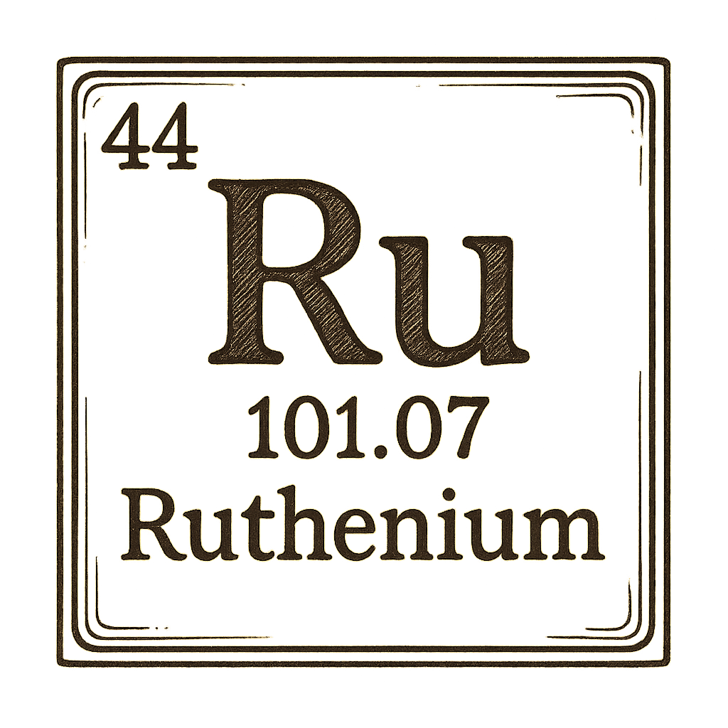 A line art, nostalgic graphic of ruthenium's entry on the periodic table, use a dark color for the lines and text – a t-shirt design