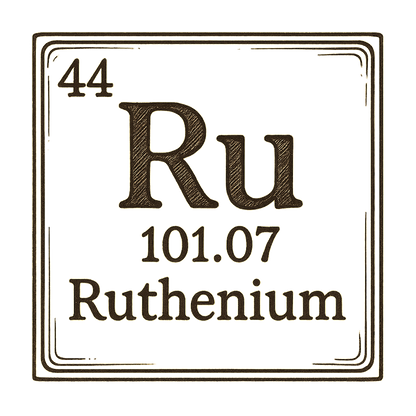 A line art, nostalgic graphic of ruthenium's entry on the periodic table, use a dark color for the lines and text – a t-shirt design
