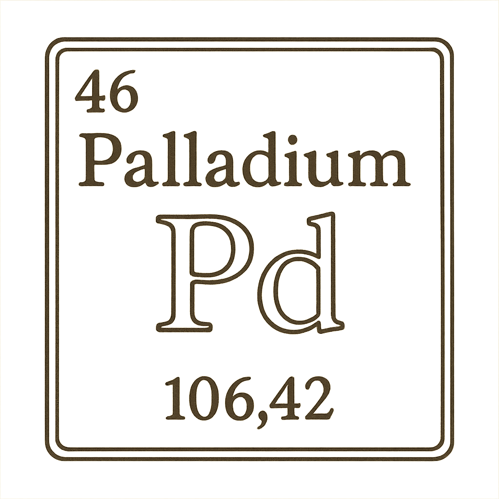 A line art, nostalgic graphic of palladium's entry on the periodic table, use a dark color for the lines and text – a t-shirt design