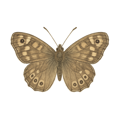 A hand-drawn, tranquil graphic of speckled wood butterfly – a t-shirt design