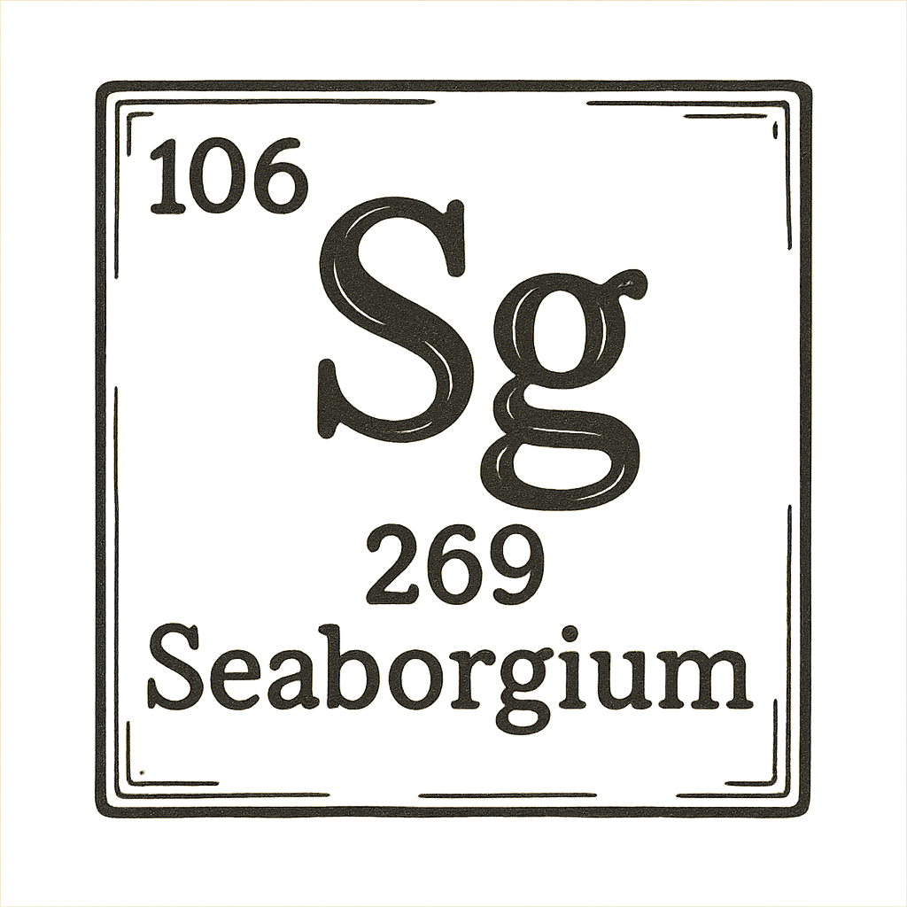 A line art, nostalgic graphic of seaborgium's entry on the periodic table, use a dark color for the lines and text – a t-shirt design