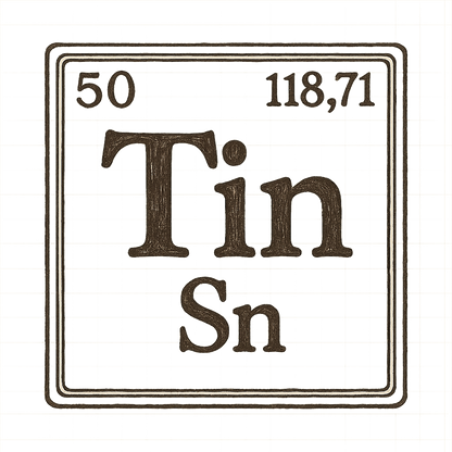 A line art, nostalgic graphic of tin's entry on the periodic table, use a dark color for the lines and text – a t-shirt design