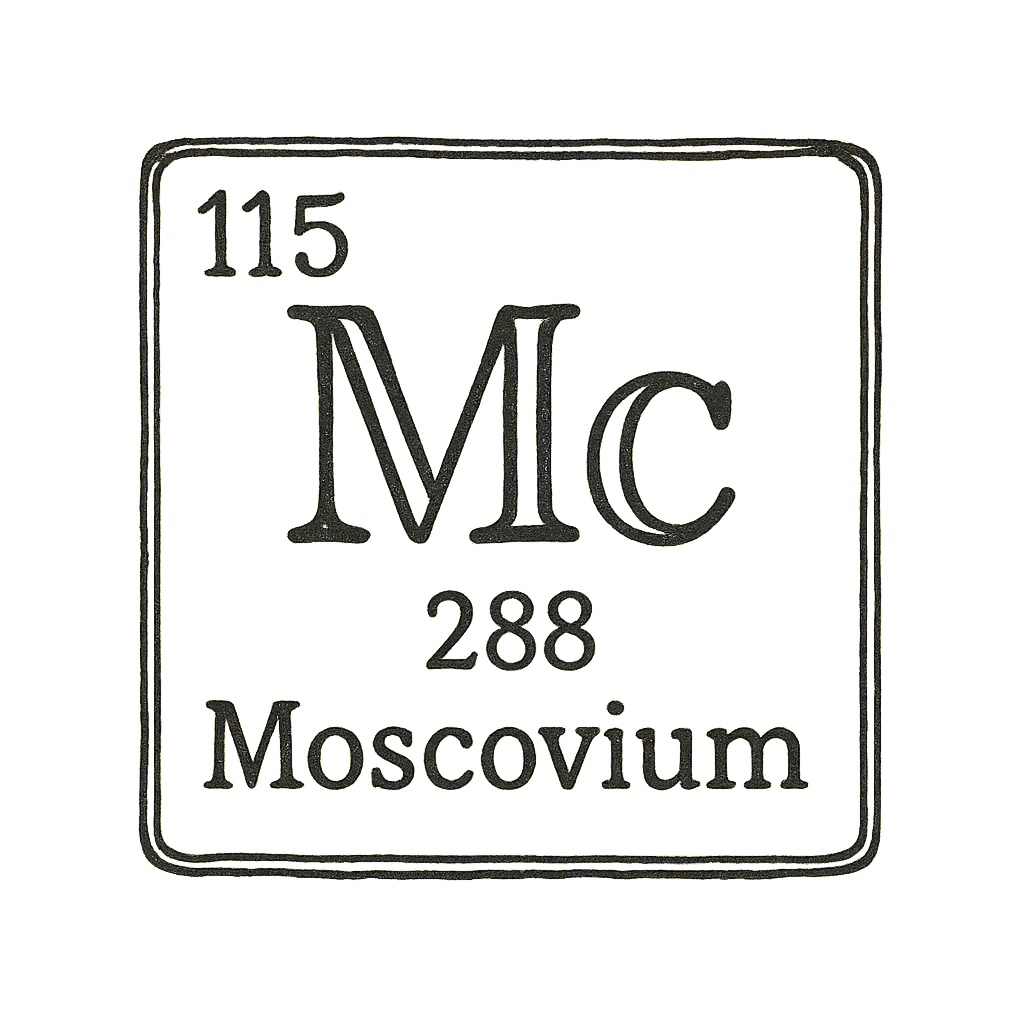 A line art, nostalgic graphic of moscovium's entry on the periodic table, use a dark color for the lines and text – a t-shirt design