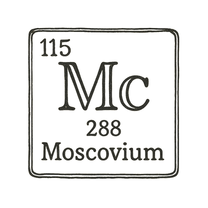A line art, nostalgic graphic of moscovium's entry on the periodic table, use a dark color for the lines and text – a t-shirt design