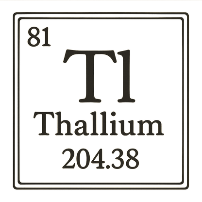 A line art, nostalgic graphic of thallium's entry on the periodic table, use a dark color for the lines and text – a t-shirt design