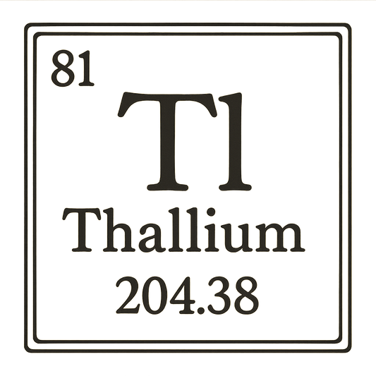 A line art, nostalgic graphic of thallium's entry on the periodic table, use a dark color for the lines and text – a t-shirt design