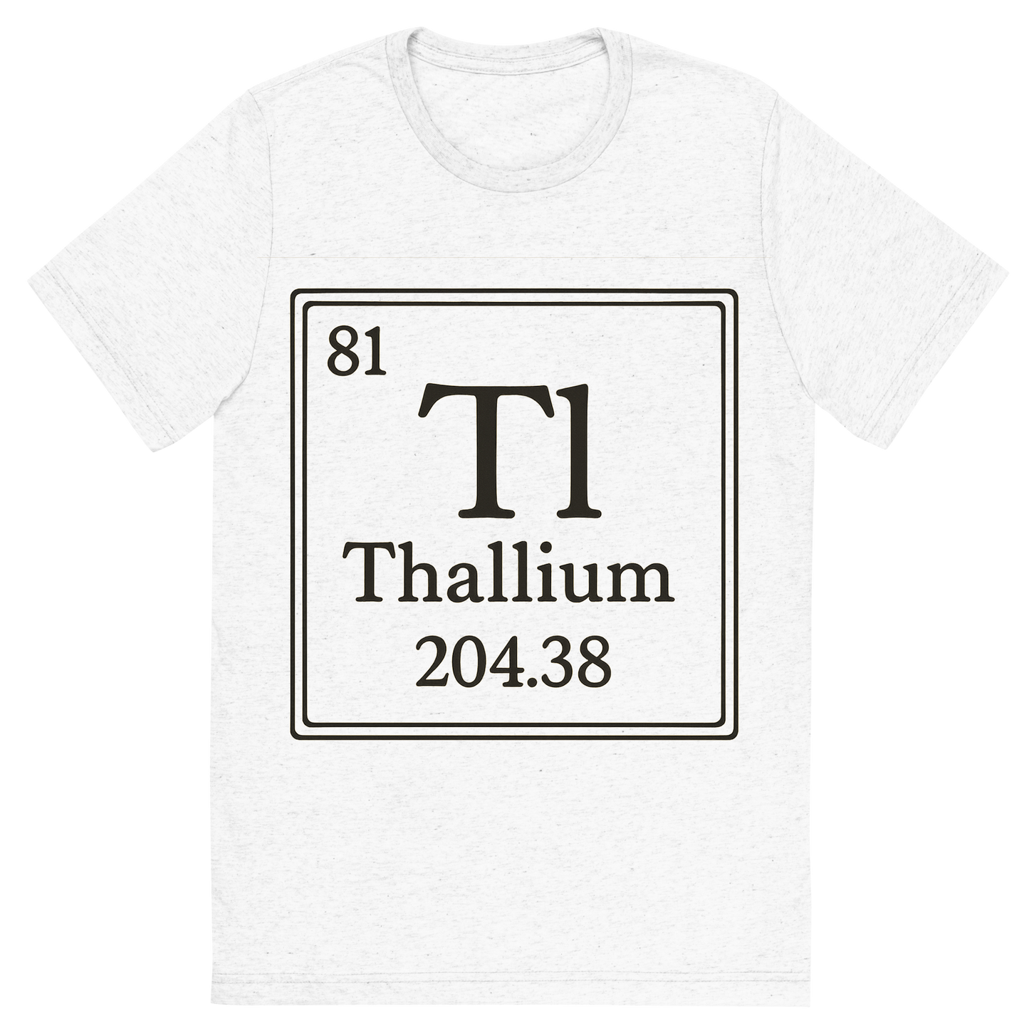 Front view of a Premium Tri-Blend Crew Neck T-Shirt in Solid White showing 'A line art, nostalgic graphic of thallium's entry on the periodic table, use a dark color for the lines and text'