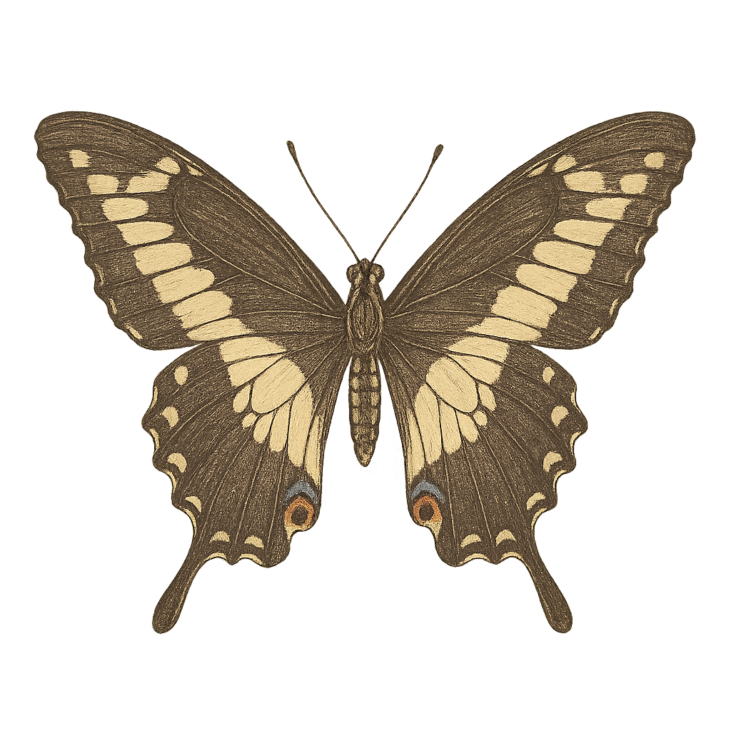 A hand-drawn, tranquil graphic of giant swallowtail butterfly – a t-shirt design