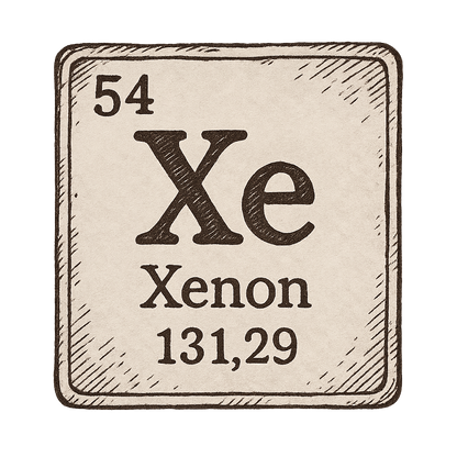 A line art, nostalgic graphic of xenon's entry on the periodic table, use a dark color for the lines and text – a t-shirt design