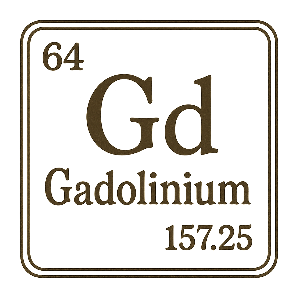 A line art, nostalgic graphic of gadolinium's entry on the periodic table, use a dark color for the lines and text – a t-shirt design