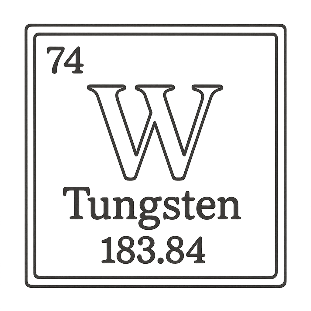A line art, nostalgic graphic of tungsten's entry on the periodic table, use a dark color for the lines and text – a t-shirt design
