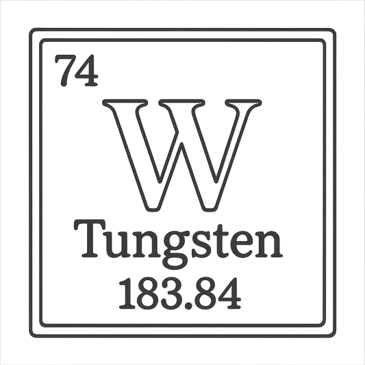 A line art, nostalgic graphic of tungsten's entry on the periodic table, use a dark color for the lines and text – a t-shirt design