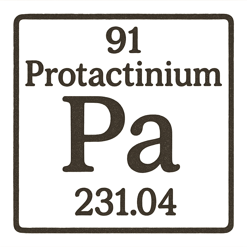 A line art, nostalgic graphic of protactinium's entry on the periodic table, use a dark color for the lines and text – a t-shirt design