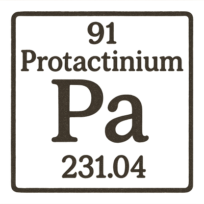 A line art, nostalgic graphic of protactinium's entry on the periodic table, use a dark color for the lines and text – a t-shirt design