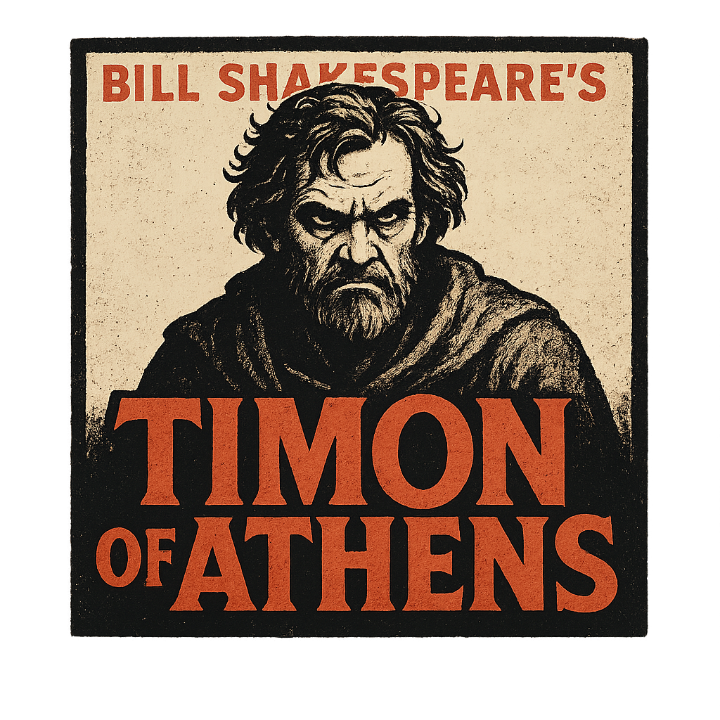 A retro, edgy graphic of a visual representation of a key theme and character from william shakespeare's timon of athens – a t-shirt design