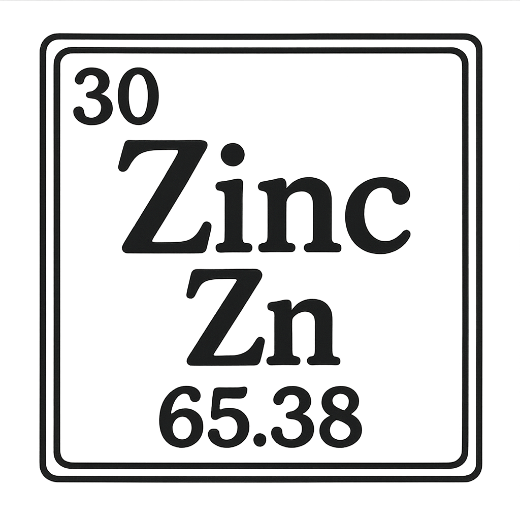 A line art, nostalgic graphic of zinc's entry on the periodic table, use a dark color for the lines and text – a t-shirt design