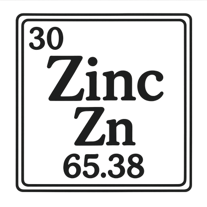 A line art, nostalgic graphic of zinc's entry on the periodic table, use a dark color for the lines and text – a t-shirt design