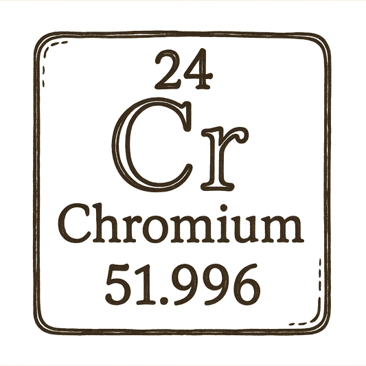 A line art, nostalgic graphic of chromium's entry on the periodic table, use a dark color for the lines and text – a t-shirt design