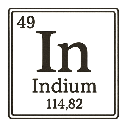 A line art, nostalgic graphic of indium's entry on the periodic table, use a dark color for the lines and text – a t-shirt design