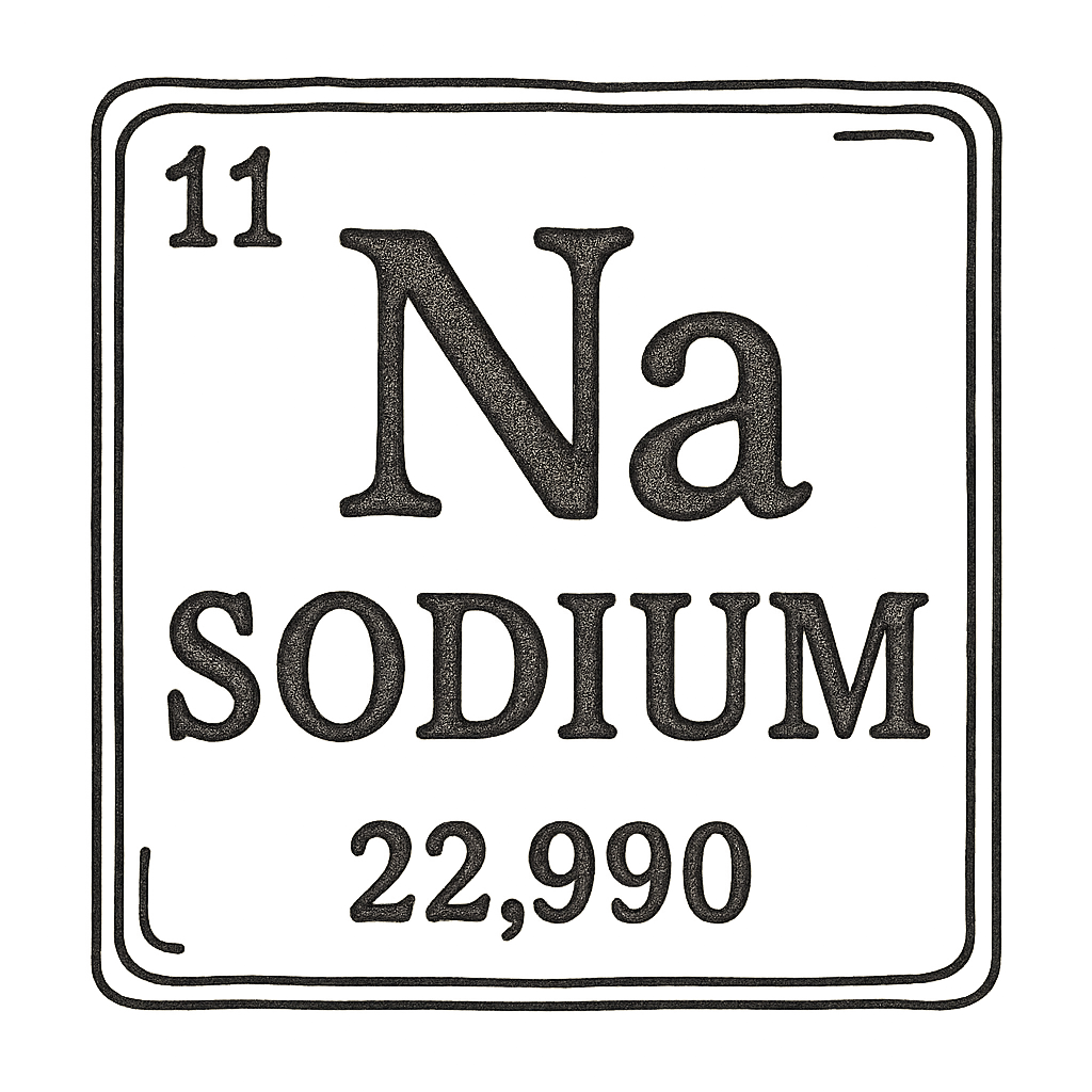 A line art, nostalgic graphic of sodium's entry on the periodic table, use a dark color for the lines and text – a t-shirt design