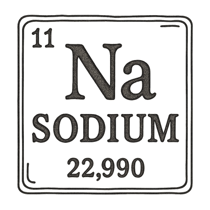 A line art, nostalgic graphic of sodium's entry on the periodic table, use a dark color for the lines and text – a t-shirt design