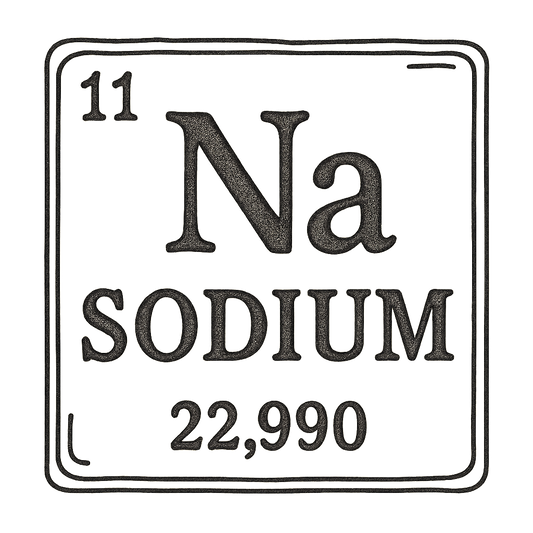 A line art, nostalgic graphic of sodium's entry on the periodic table, use a dark color for the lines and text – a t-shirt design