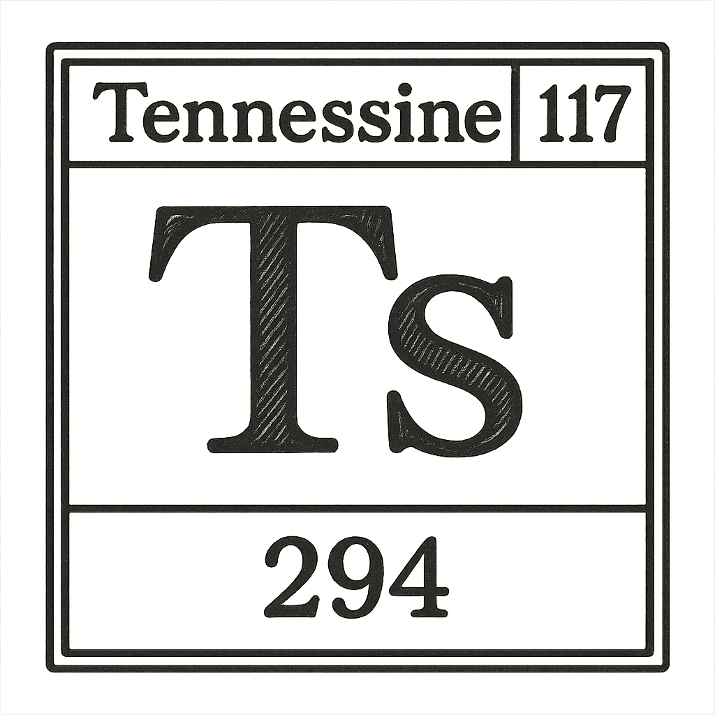A line art, nostalgic graphic of tennessine's entry on the periodic table, use a dark color for the lines and text – a t-shirt design