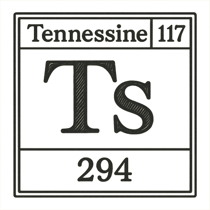 A line art, nostalgic graphic of tennessine's entry on the periodic table, use a dark color for the lines and text – a t-shirt design
