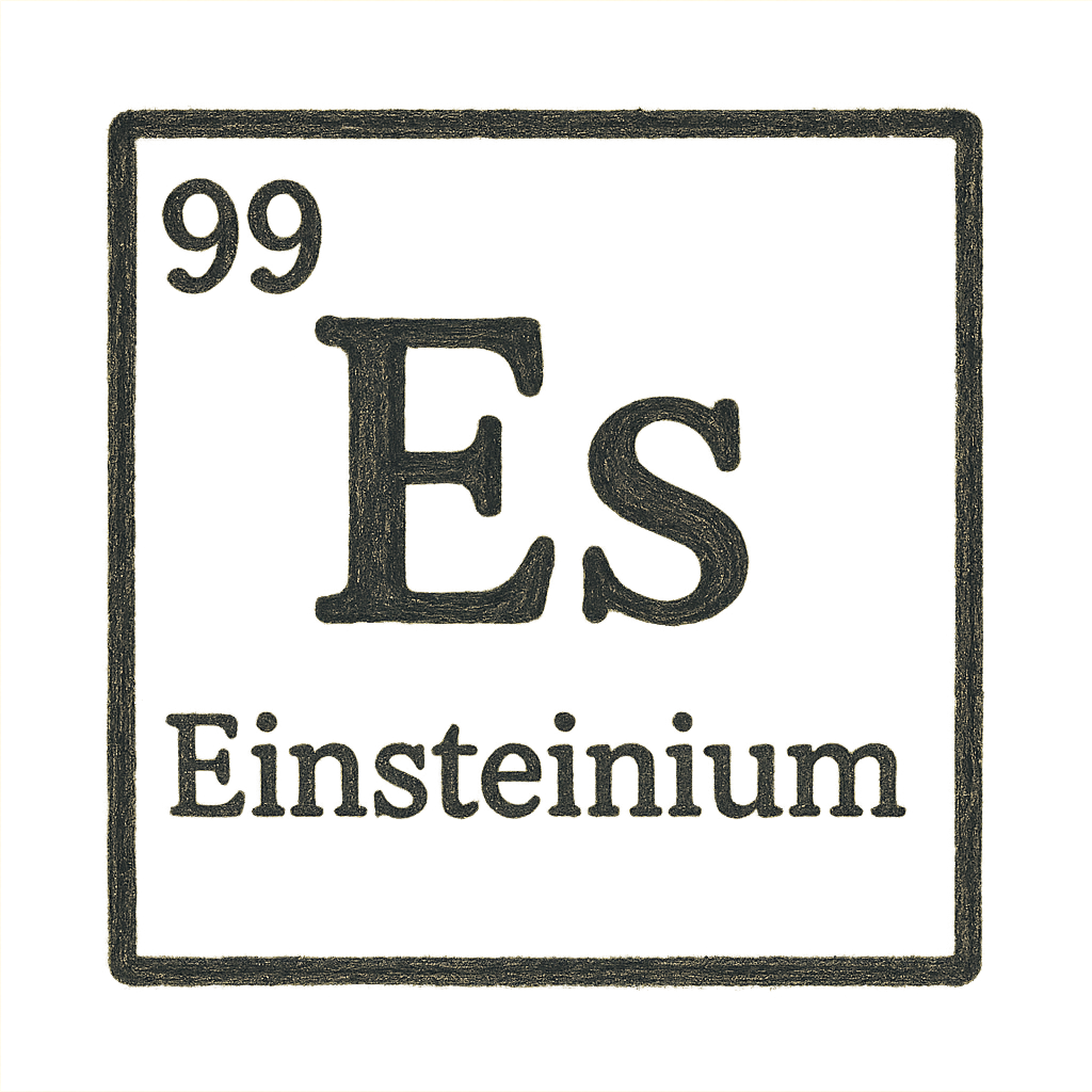 A line art, nostalgic graphic of einsteinium's entry on the periodic table, use a dark color for the lines and text – a t-shirt design