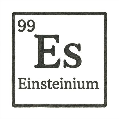 A line art, nostalgic graphic of einsteinium's entry on the periodic table, use a dark color for the lines and text – a t-shirt design