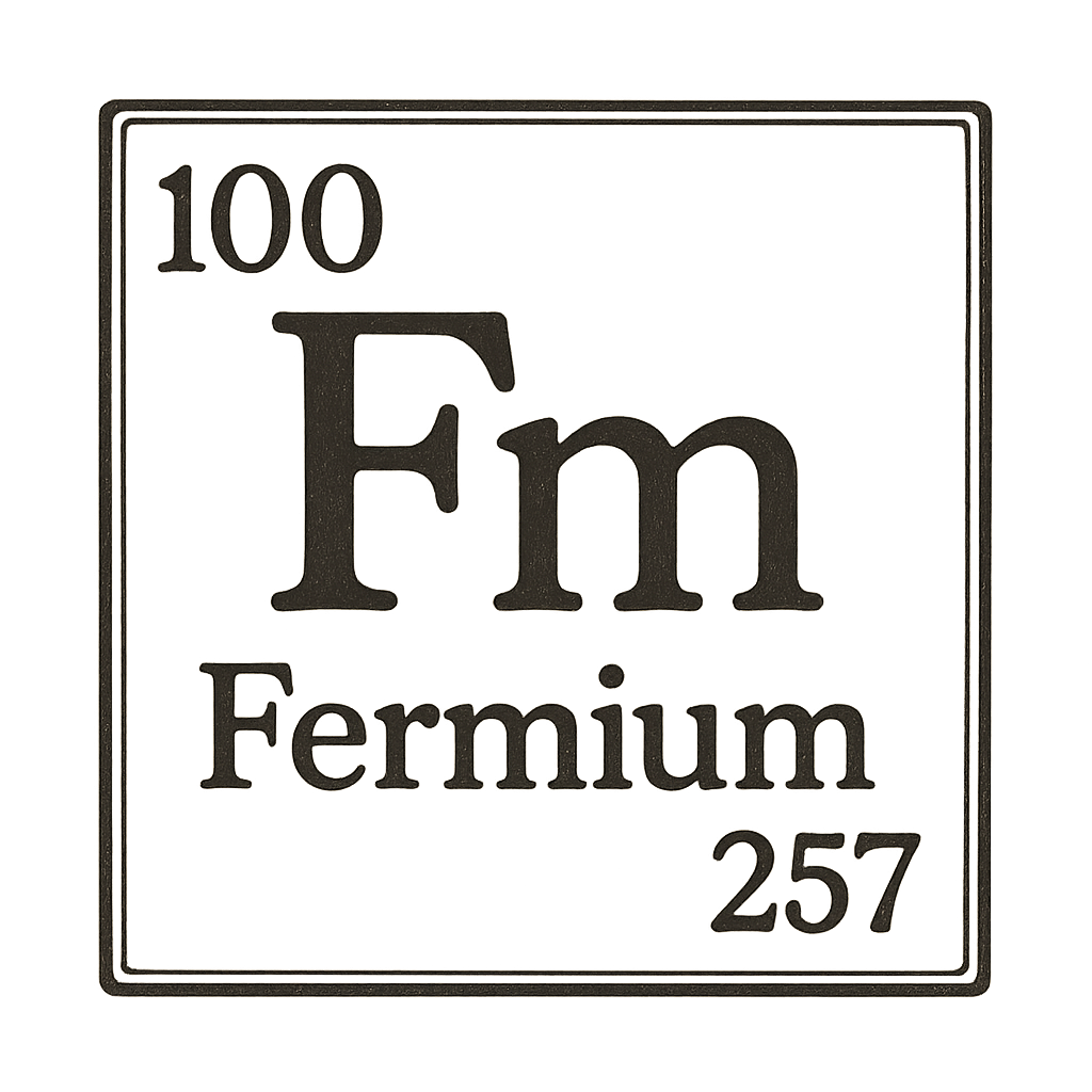 A line art, nostalgic graphic of fermium's entry on the periodic table, use a dark color for the lines and text – a t-shirt design