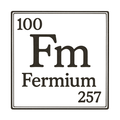 A line art, nostalgic graphic of fermium's entry on the periodic table, use a dark color for the lines and text – a t-shirt design