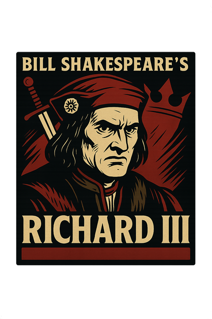 A retro, edgy graphic of a visual representation of a key theme and character from william shakespeare's richard iii – a t-shirt design